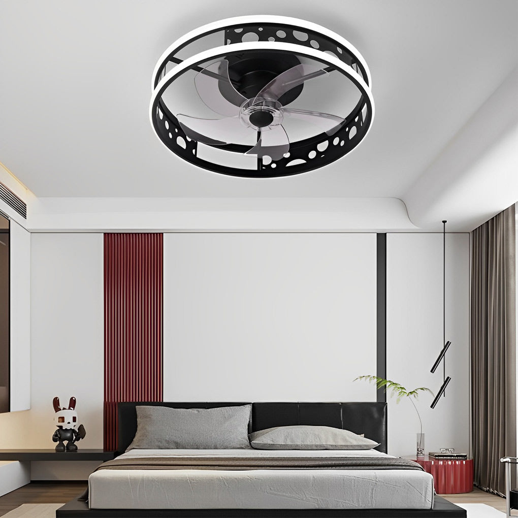 Nordic Bladeless Ceiling Fan with Remote - Round Three-Step Dimming, White