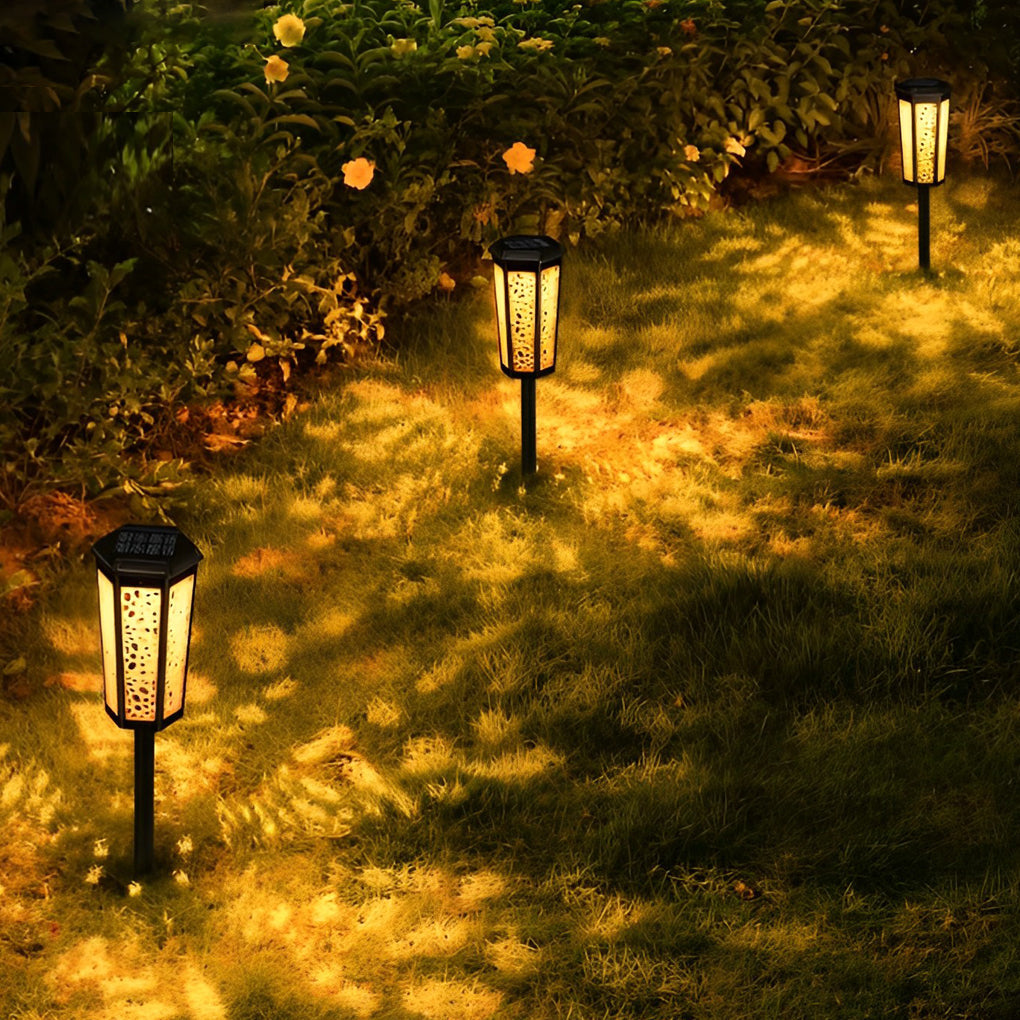 Colorful RGB Hexagon Hollow Solar Stake Light for Outdoor Landscaping