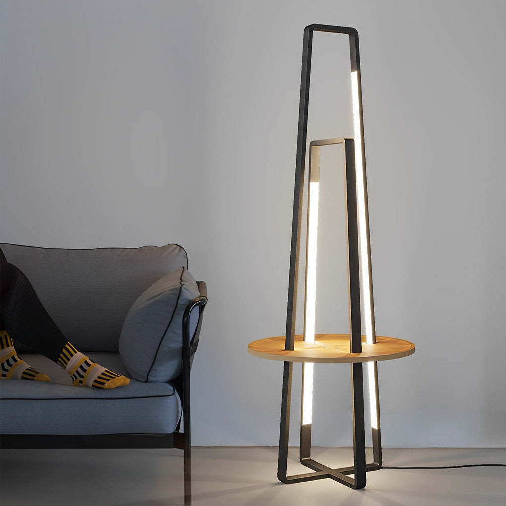 Stylish 63-Inch Black Metal LED Floor Lamp with Tray for Living Room