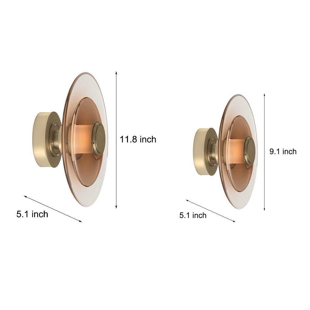 Nordic Style Double Layer Round Glass LED Wall Light in Electroplated Metal