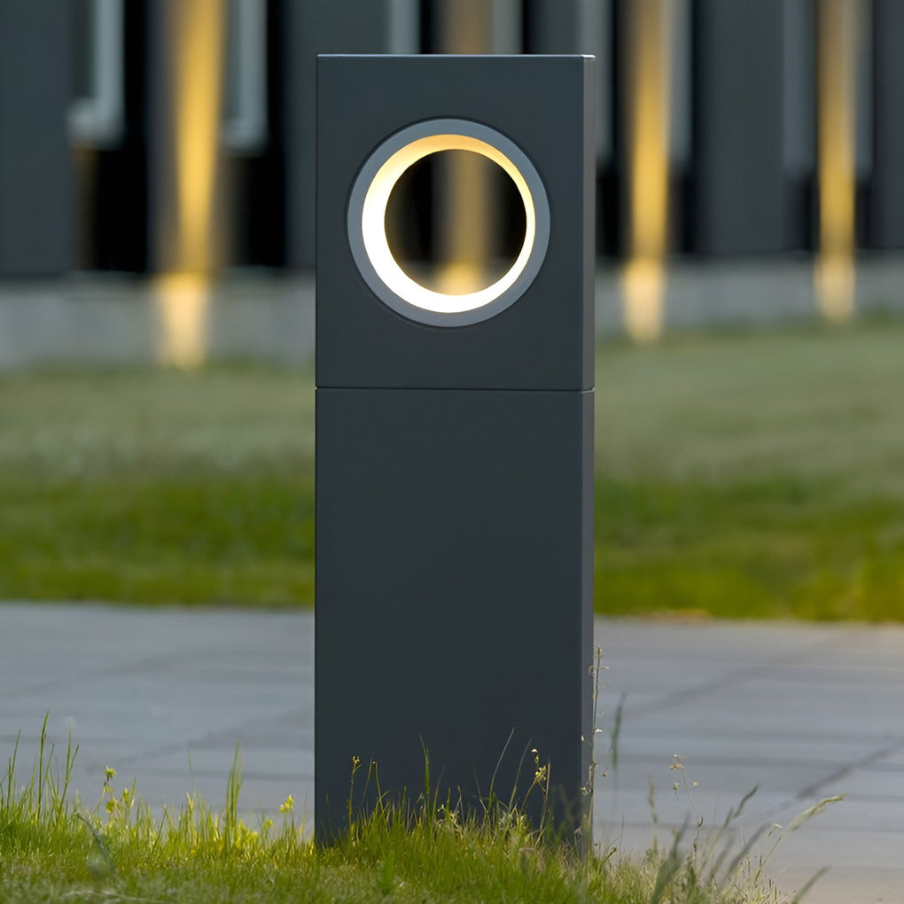 Sleek Black Modern Outdoor Bollard Lights with Round Hole Design for Pathways