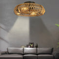 Industrial Style Rattan and Iron Ceiling Fan Lamp for Modern Spaces