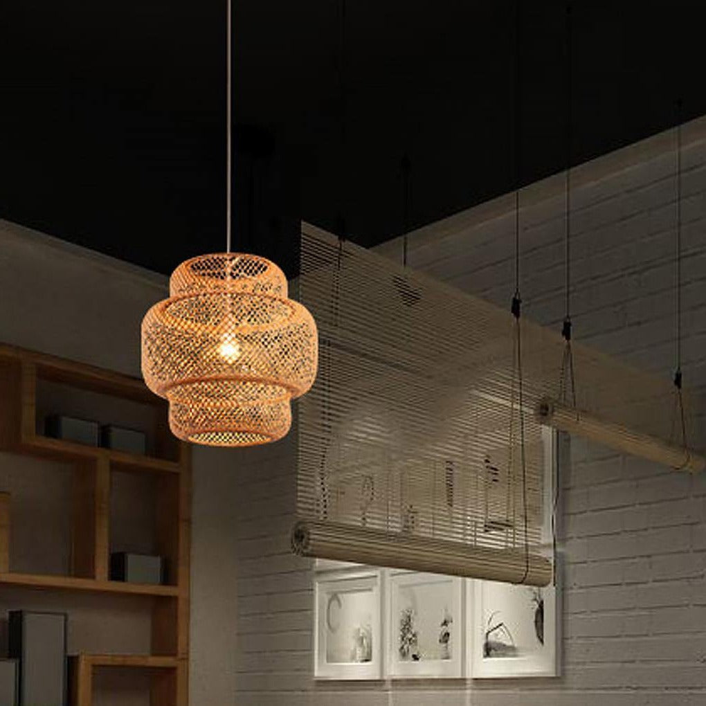 Rustic Bamboo Woven 3-Tier Pendant Light for Living Room Decor