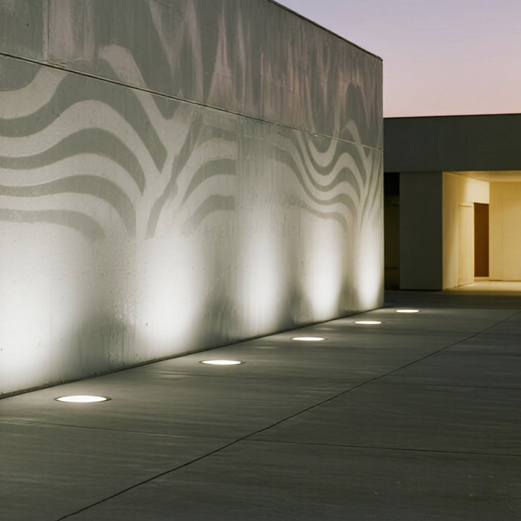 Sleek Minimalist White LED In-Ground Lights for Outdoor Garden Pathways