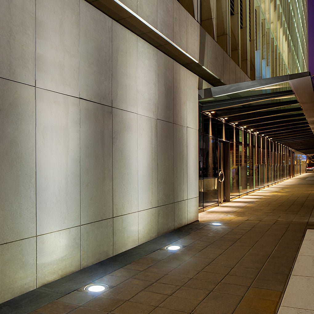 Sleek Outdoor LED Ground Lights - White Stainless Steel Deck Fixtures