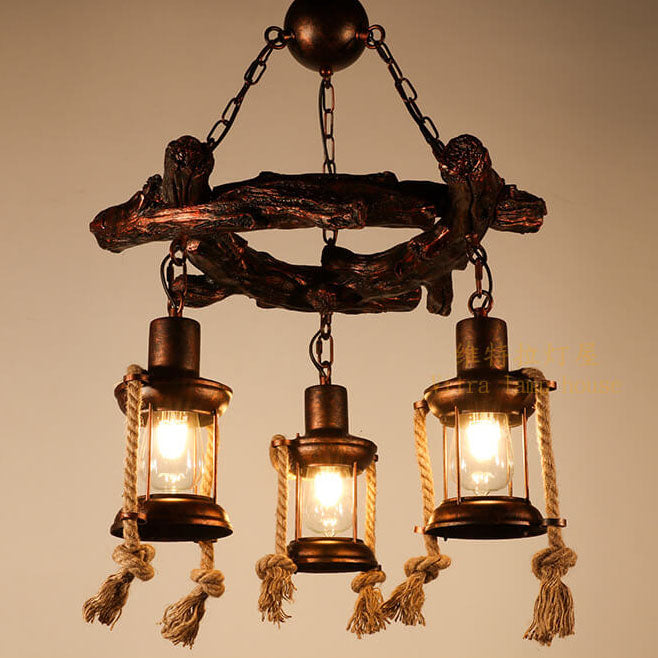 Rustic Vintage Nautical Metal Lantern Chandelier for Dining Room Decor