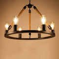Industrial 6/8 Light Black Metal Hemp Rope Hanging Chandelier for Loft