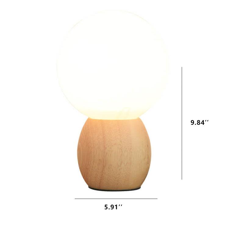 Nordic Style Solid Wood and Milk White Glass Orb 1-Light Table Lamp for Living Room