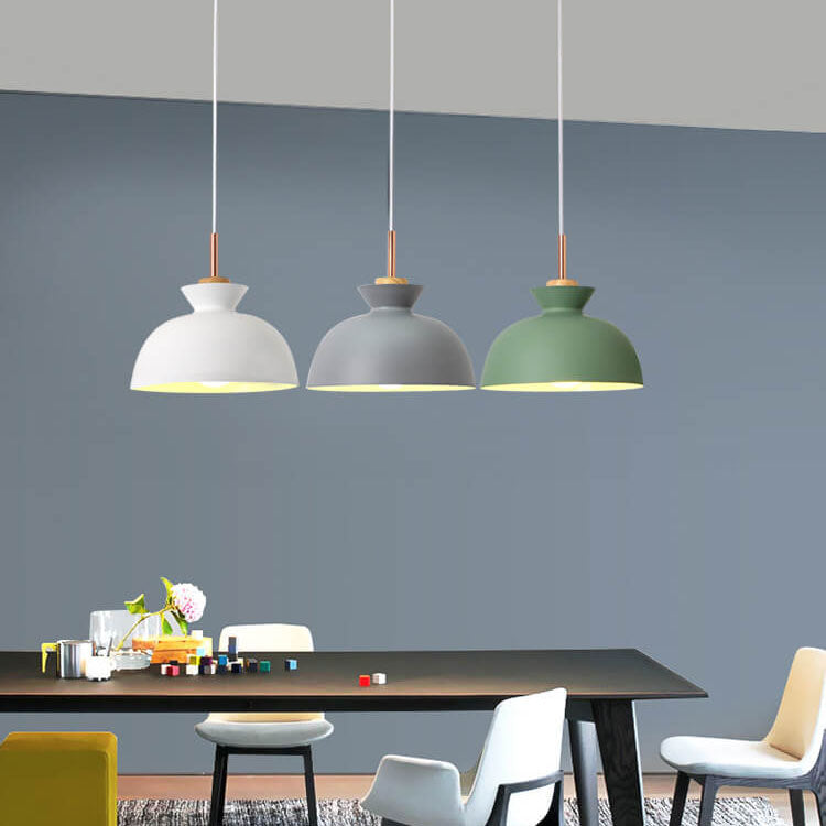 Scandinavian Oak Wood and Iron Cone Dome Pendant Light for Living Room