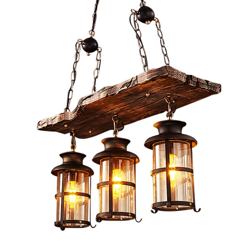 Industrial Black Metal Cage Chandelier with Wooden Accents for Dining Room