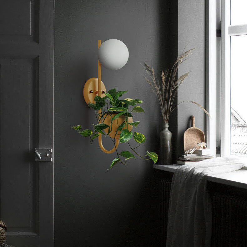 Elegant White Ceramic Sphere Wall Sconce Planter for Home Decor