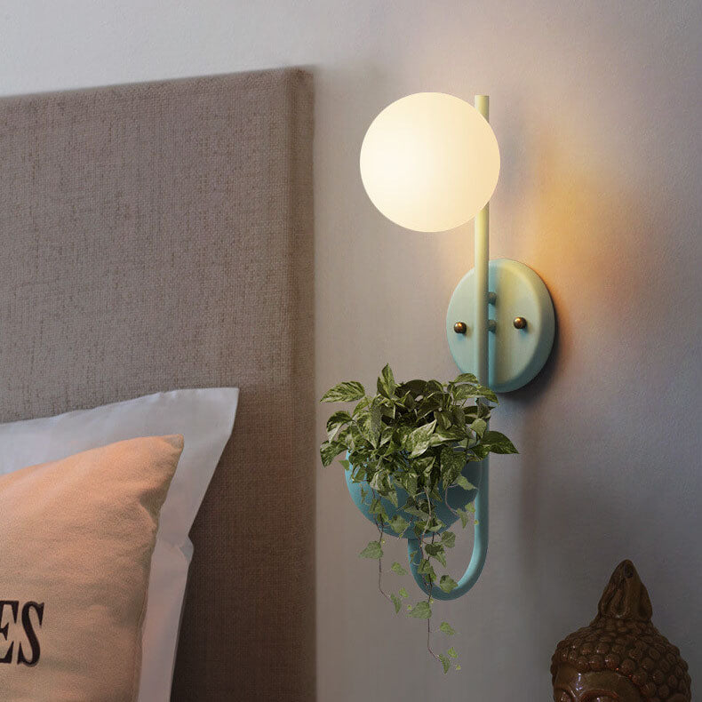 Elegant White Ceramic Sphere Wall Sconce Planter for Home Decor