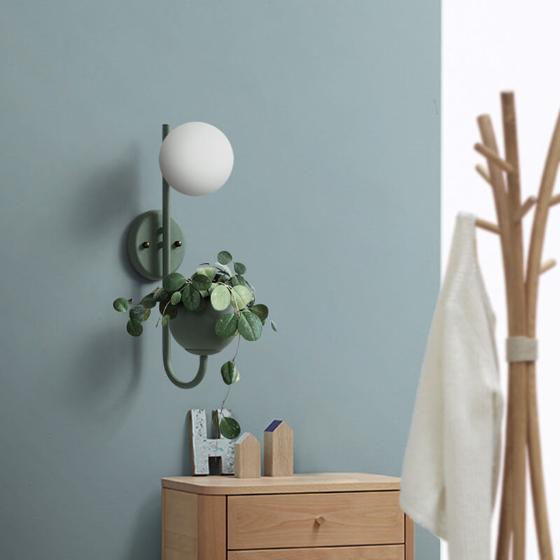 Elegant White Ceramic Sphere Wall Sconce Planter for Home Decor