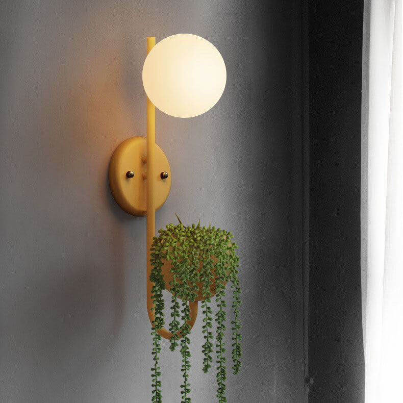 Elegant White Ceramic Sphere Wall Sconce Planter for Home Decor