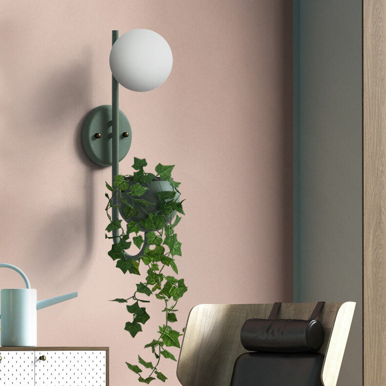 Elegant White Ceramic Sphere Wall Sconce Planter for Home Decor