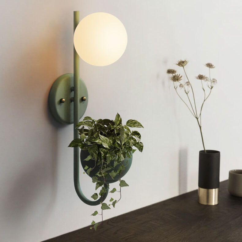 Elegant White Ceramic Sphere Wall Sconce Planter for Home Decor