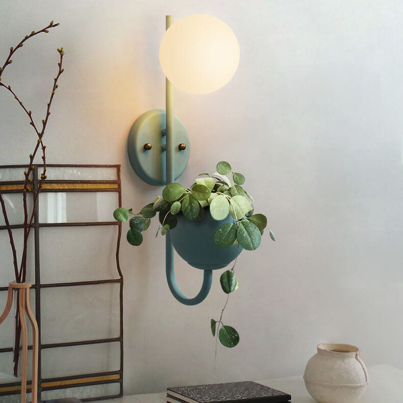 Elegant White Ceramic Sphere Wall Sconce Planter for Home Decor
