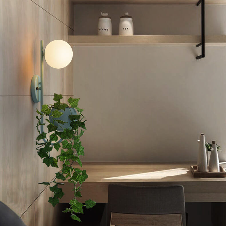 Elegant White Ceramic Sphere Wall Sconce Planter for Home Decor