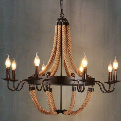 Vintage Black Wrought Iron Twine Chandelier 6/8 Lights for Dining Room