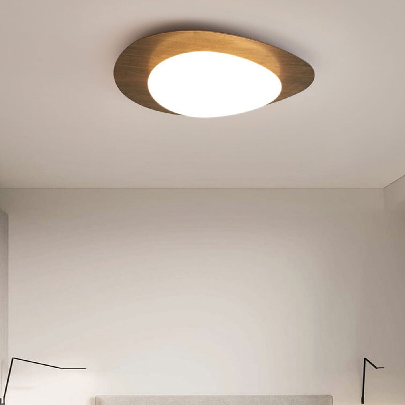 Nordic Oak Wood Grain Pebble LED Flush Mount Light for Living Room