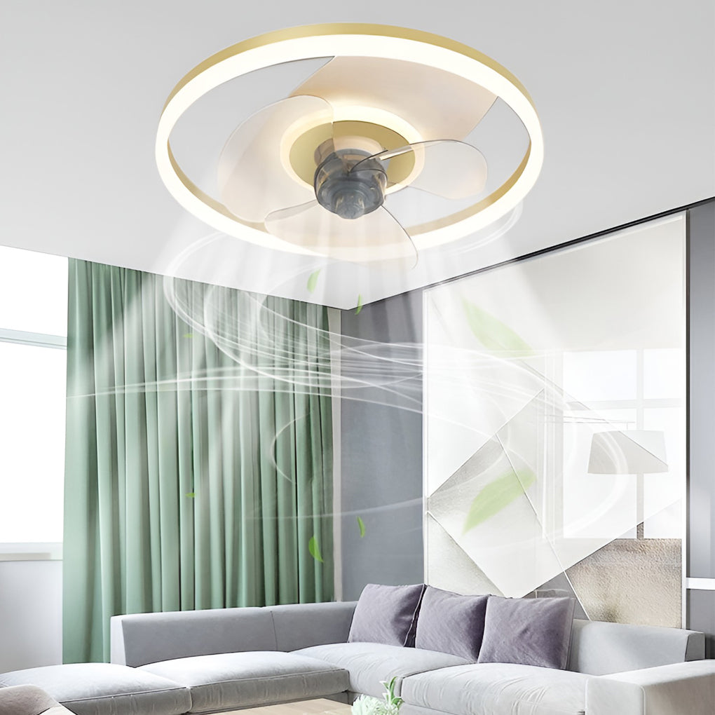 Modern Circular 3-Step Dimming White Ceiling Fan Light with Remote for Living Room