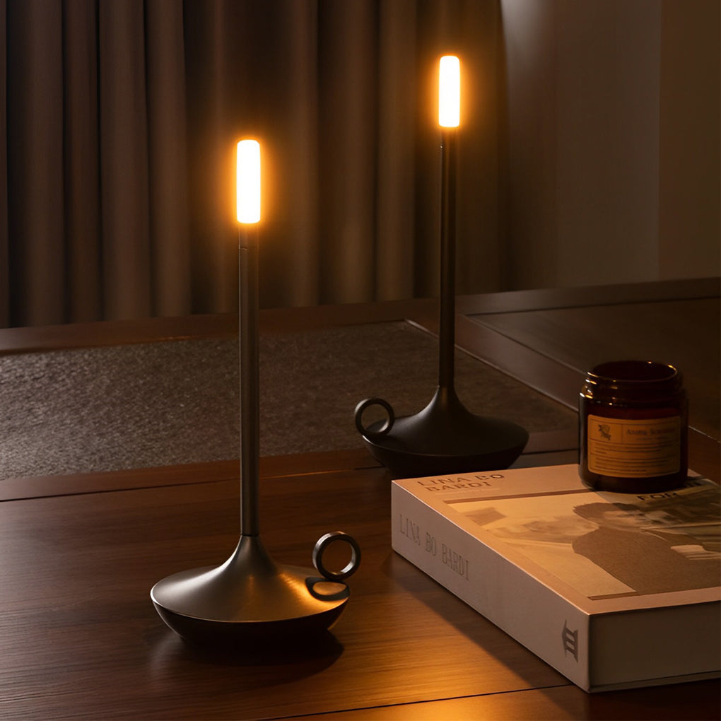 Minimalist White Cordless LED Candle Wick Table Lamp for Home Decor
