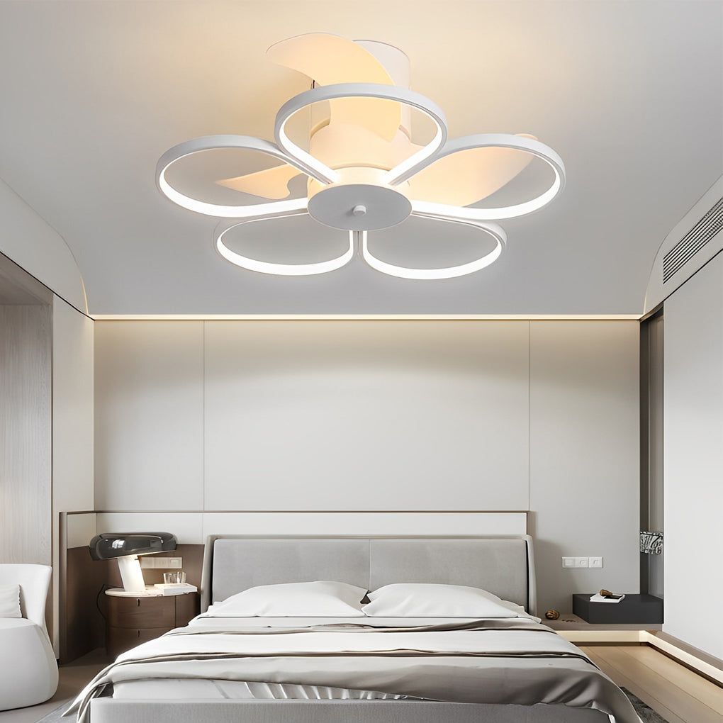 Modern White Bladeless LED Ceiling Fan with Dimmable Light for Living Room