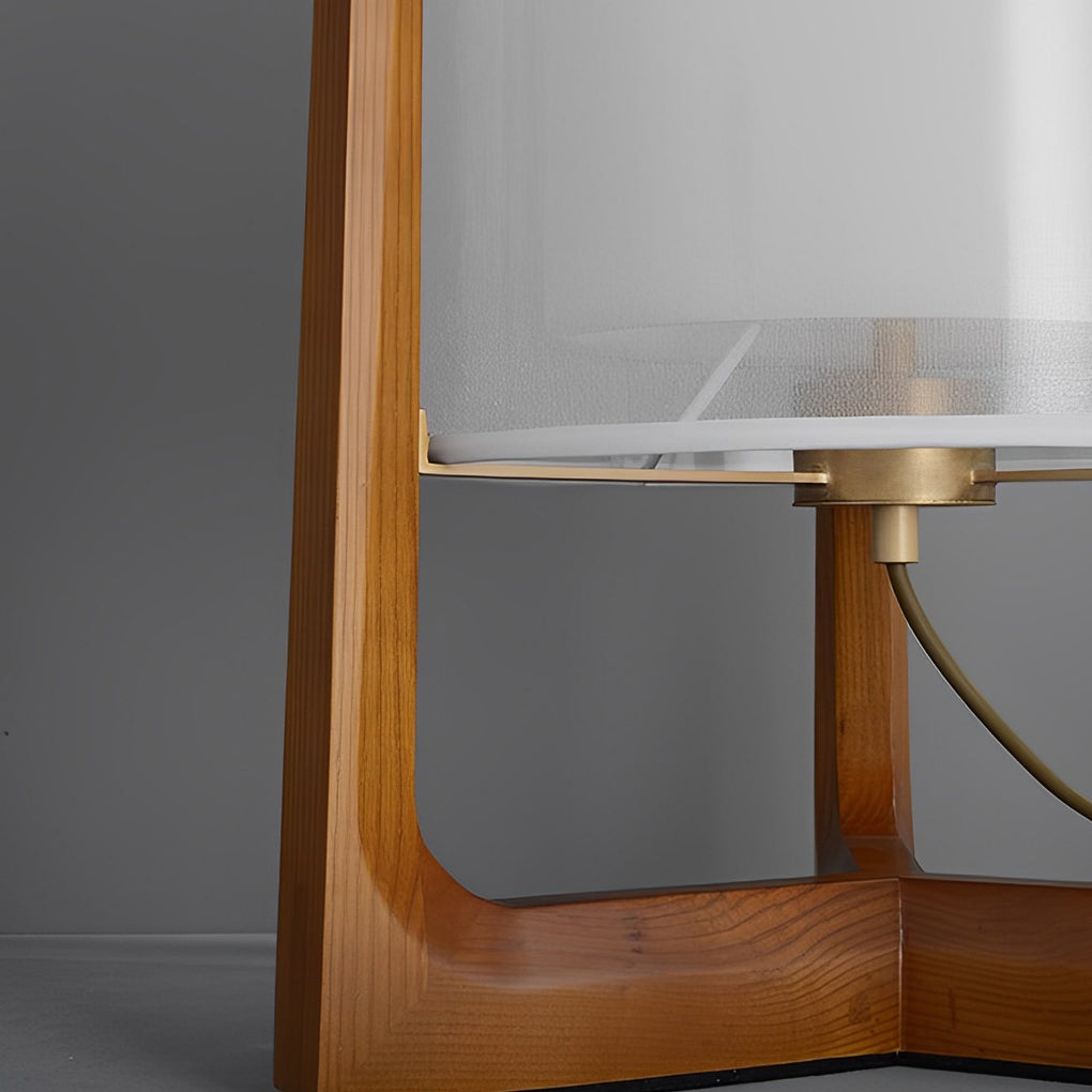 Rustic Japanese Wood LED Floor Lamp with Double Shades for Living Room