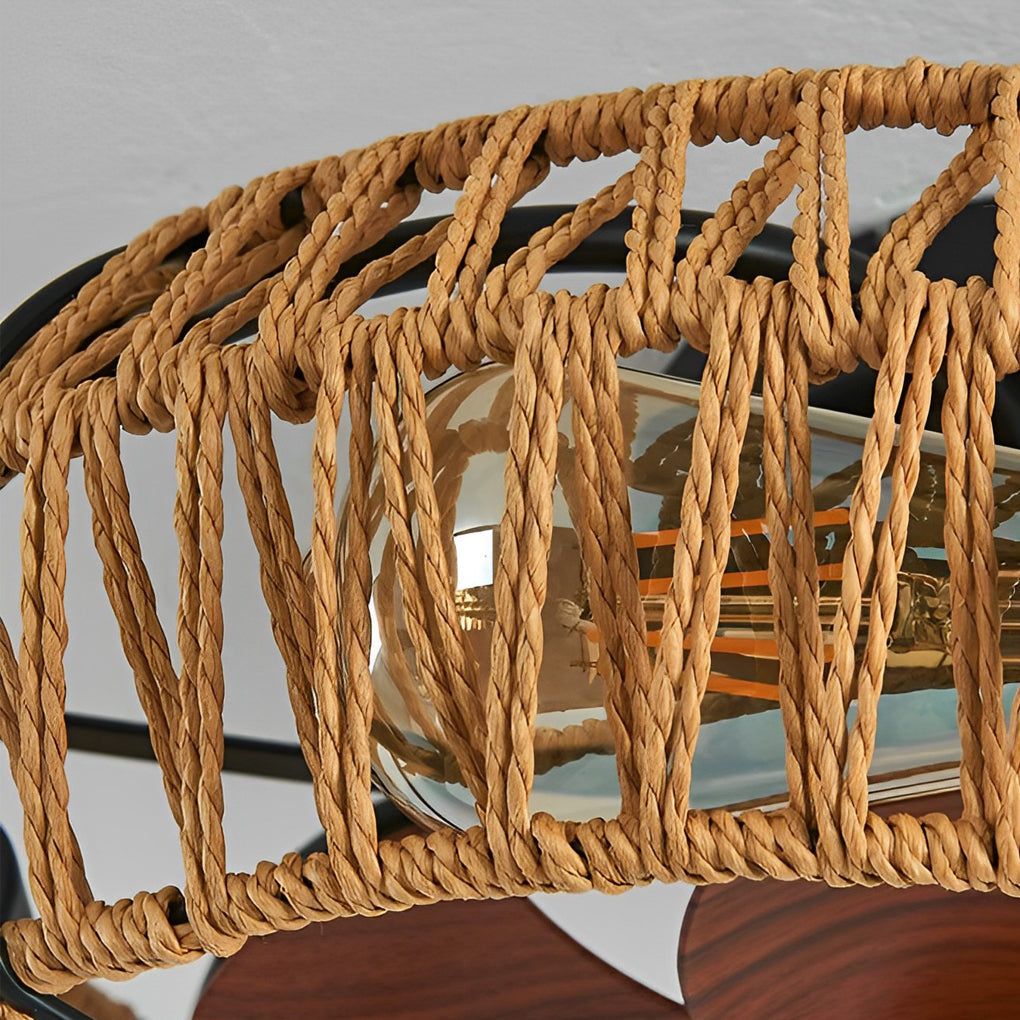 Industrial Style Rattan and Iron Ceiling Fan Lamp for Modern Spaces