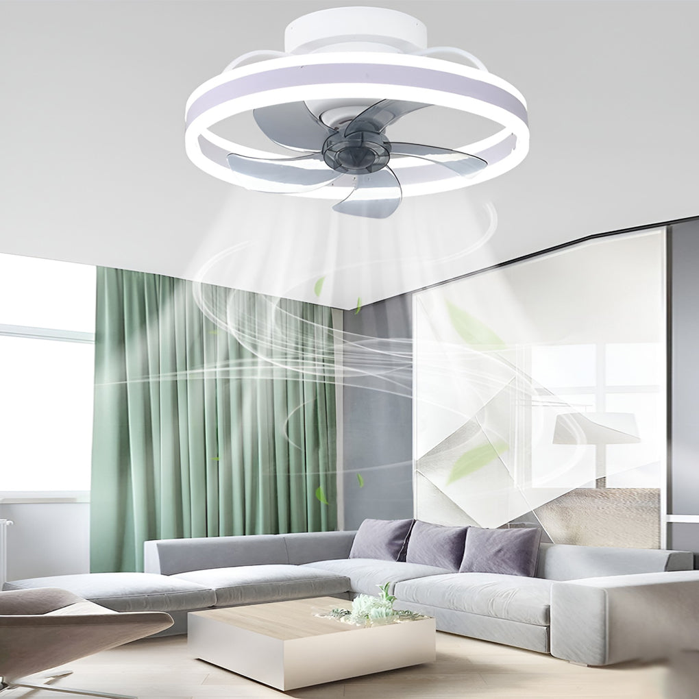 Modern White Round LED Ceiling Fan Light with 360° Rotation for Living Room