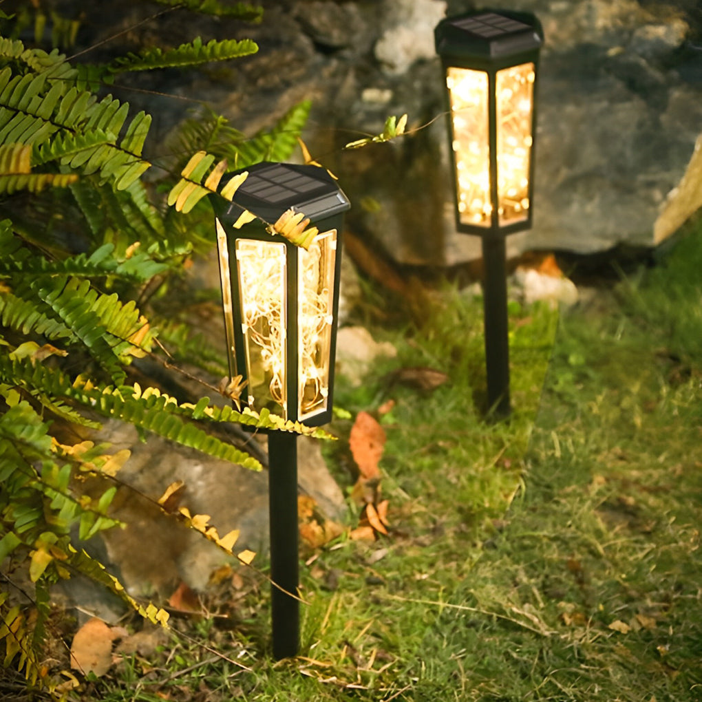 Set of 2 Solar-Powered Hexagonal LED Lawn Lights with Motion Sensor