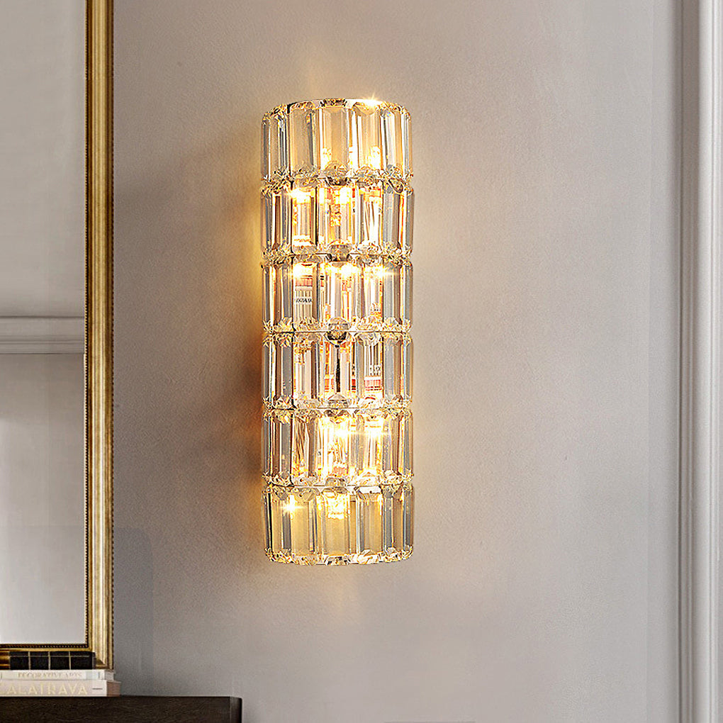 Modern Round Rectangular Crystal Wall Lamp with Three-Step Dimming for Living Room