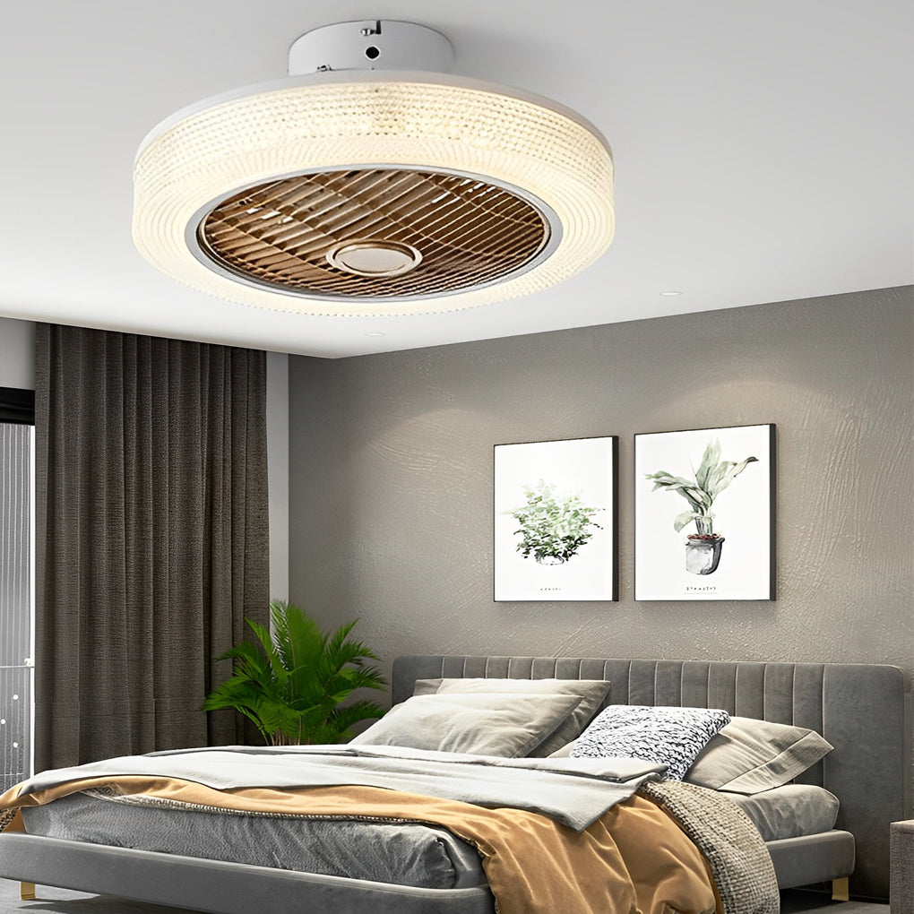 Modern Bladeless Round Dimmable LED Ceiling Fan Light for Living Room