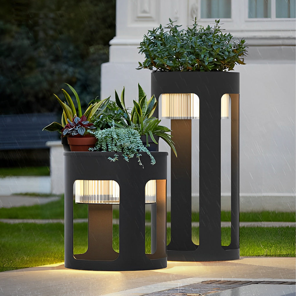 Modern White Round Solar-Powered LED Table Lamp for Outdoor Use