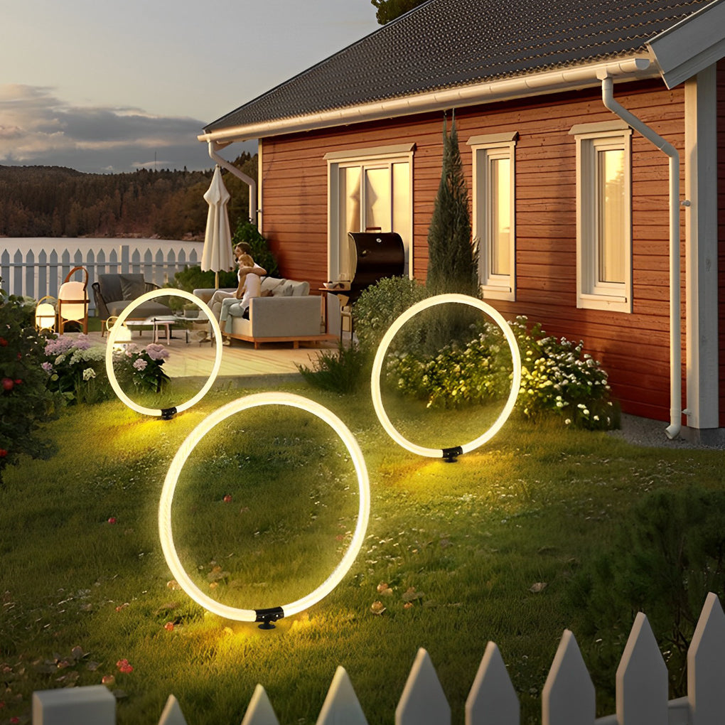 Modern Sleek Black Waterproof LED Ring Lawn Lamp for Outdoor Landscape