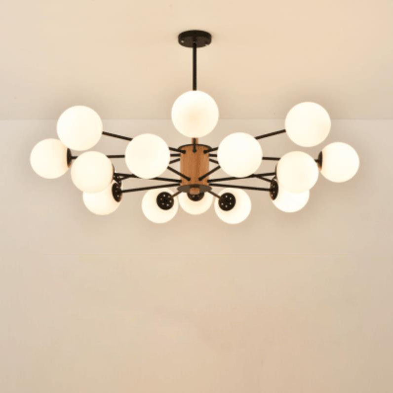 Contemporary Nordic Log Magic Bean Rubberwood Iron Glass 6/8/12/16-Light Chandelier For Living Room & Bedroom