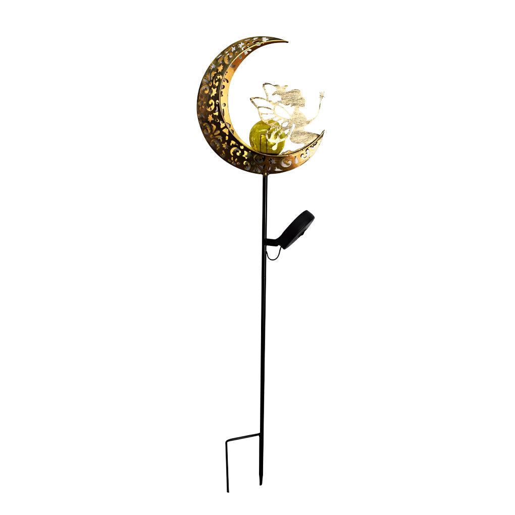 Artistic Solar Garden Light with Hollow Moon & Sun Flame Iron Design