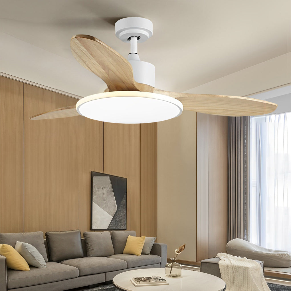 Nordic Wooden LED Ceiling Fan Light with Remote - 3 Step Dimming, Modern