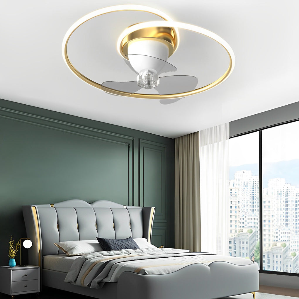 Modern White LED Ceiling Fan Light with 360° Rotation & Dimming