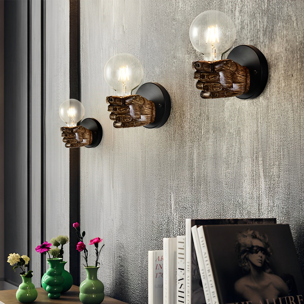 Retro Industrial Resin Hand Fist Wall Sconce Light Fixture for Home Decor