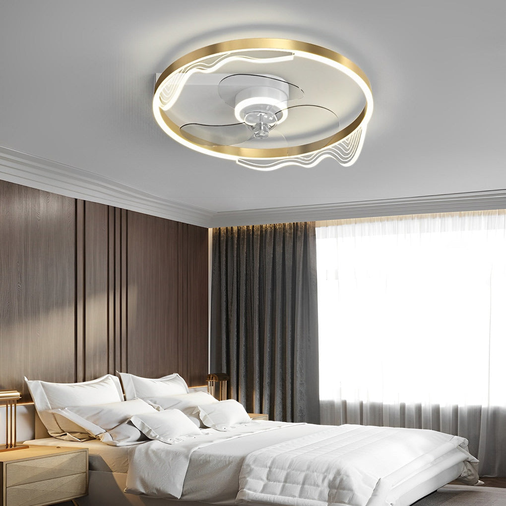 Modern White Bladeless LED Ceiling Fan with Mute Function for Living Room