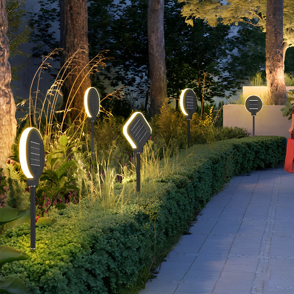 Contemporary Black Circular Solar LED Garden Light for Outdoor Spaces