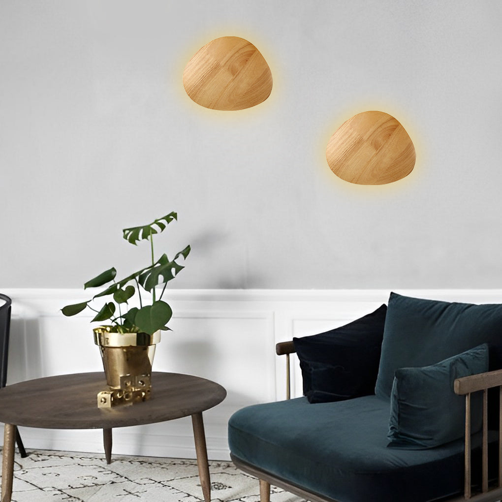 Nordic Style Round Oval LED Wooden Wall Sconce for Bedroom Lighting