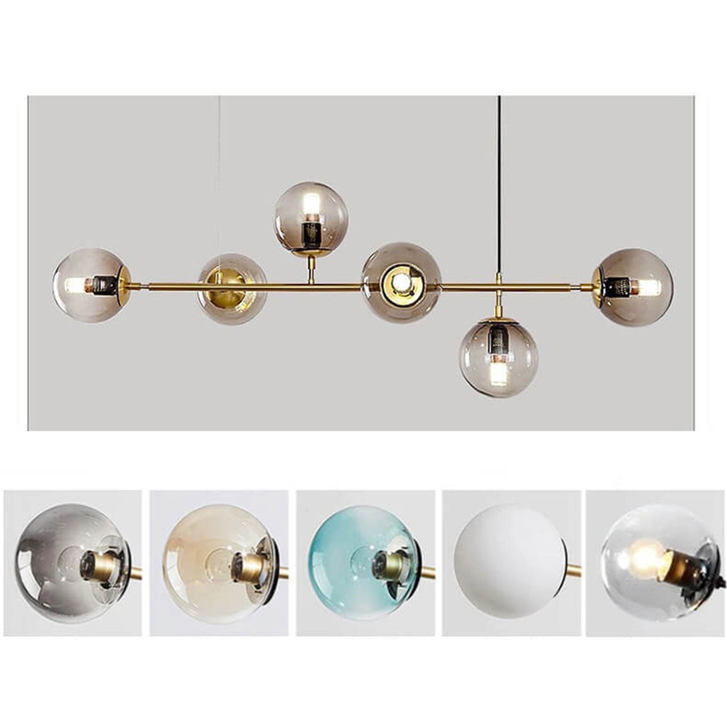 Elegant Modern Minimalist 6-Light Glass Globe Chandelier for Dining Room