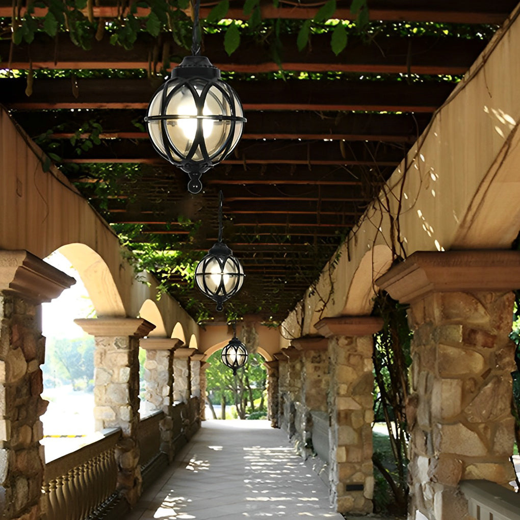 Sleek Black Metal Orb Pendant Light Fixture for Outdoor Ceiling Illumination