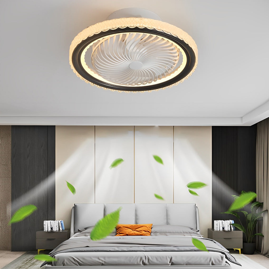 Stylish Bladeless LED Ceiling Fan with Round Mute Timing, 3-Step Dimming