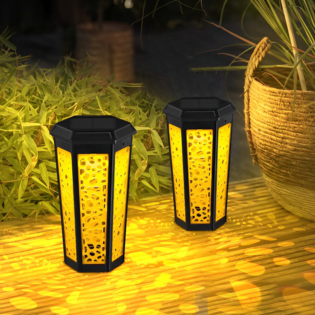 Colorful RGB Hexagon Hollow Solar Stake Light for Outdoor Landscaping