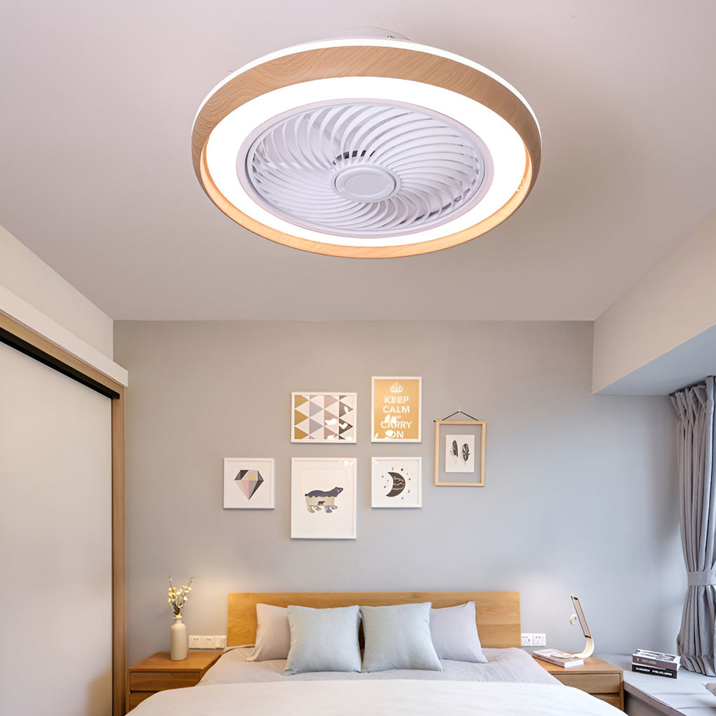 Sleek White Ultra-Thin LED Bladeless Ceiling Fan with Remote for Home
