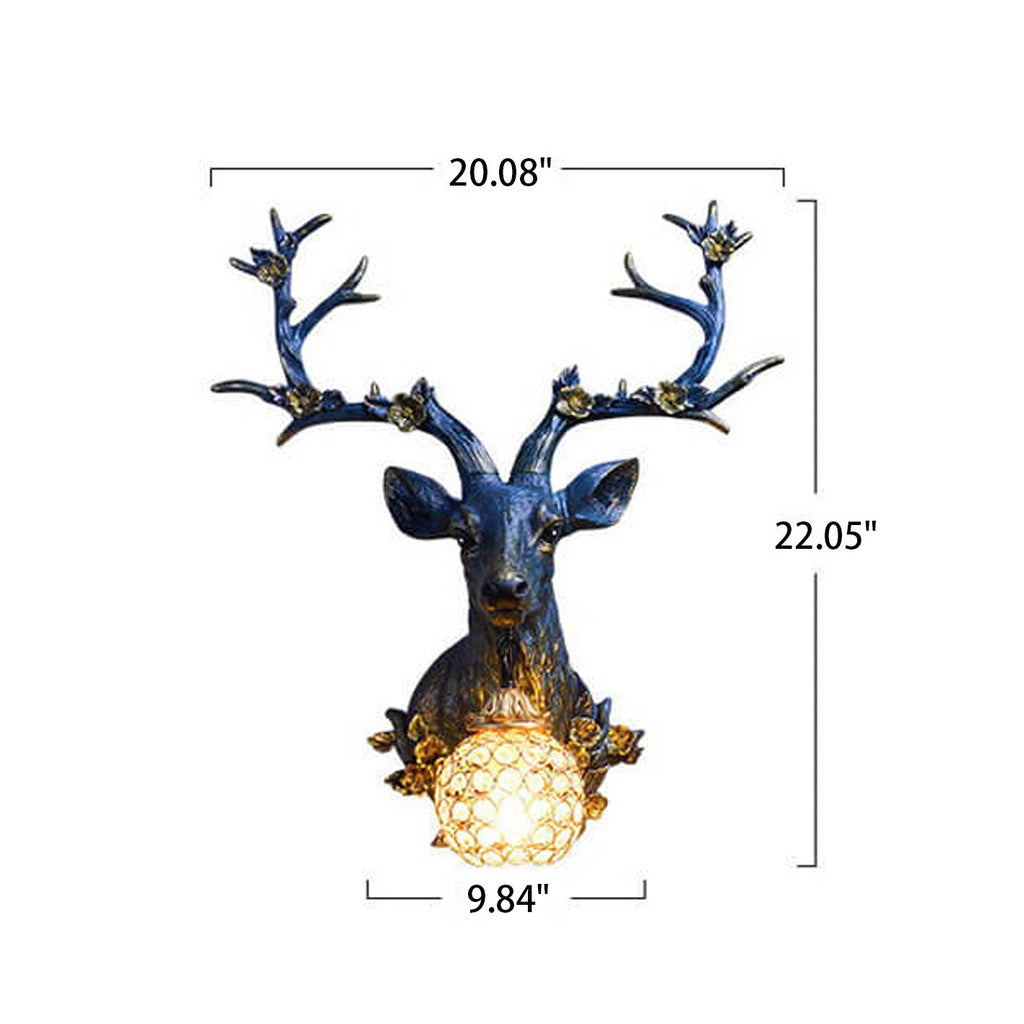 Rustic Brown Resin Deer Head Wall Sconce Light for Cabin Living Room