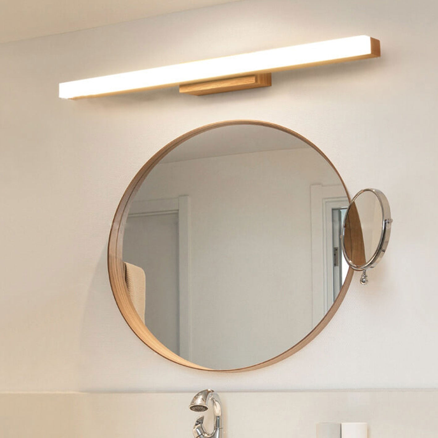 Scandinavian Natural Wood LED Wall Sconce Lamp for Modern Bathrooms